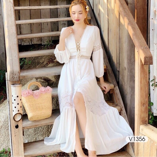 SALE Đầm maxi ren trắng, đầm cưới, đi biển, đầm dự tiệc kèm video ảnh thật trải sàn | BigBuy360 - bigbuy360.vn