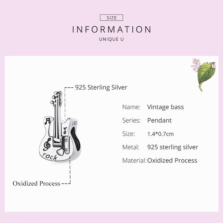 Hạt cườm BAMOER SCC2076 bạc 925 hình dạng guitar bass  đẹp mắt