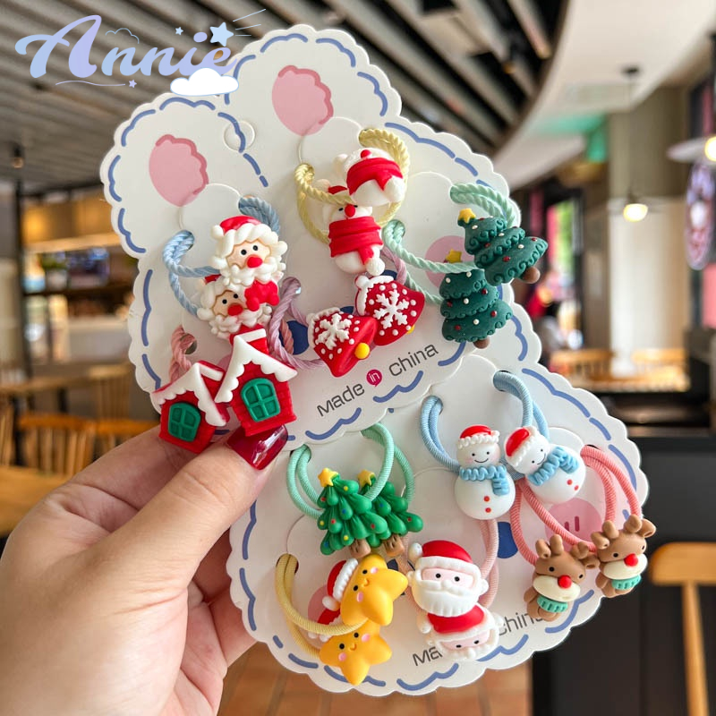 Set 5 Cặp Dây Buộc Tóc Phong Cách Giáng Sinh Đáng Yêu Cho Bé Gái