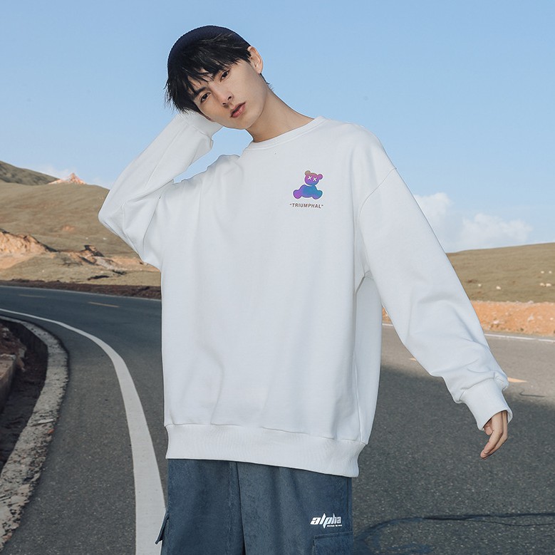 Áo Sweater Phản Quang HALEY trắng hình gấu Sedimented Unisex Form Suông Chất nỉ bồng đẹp mã HD73