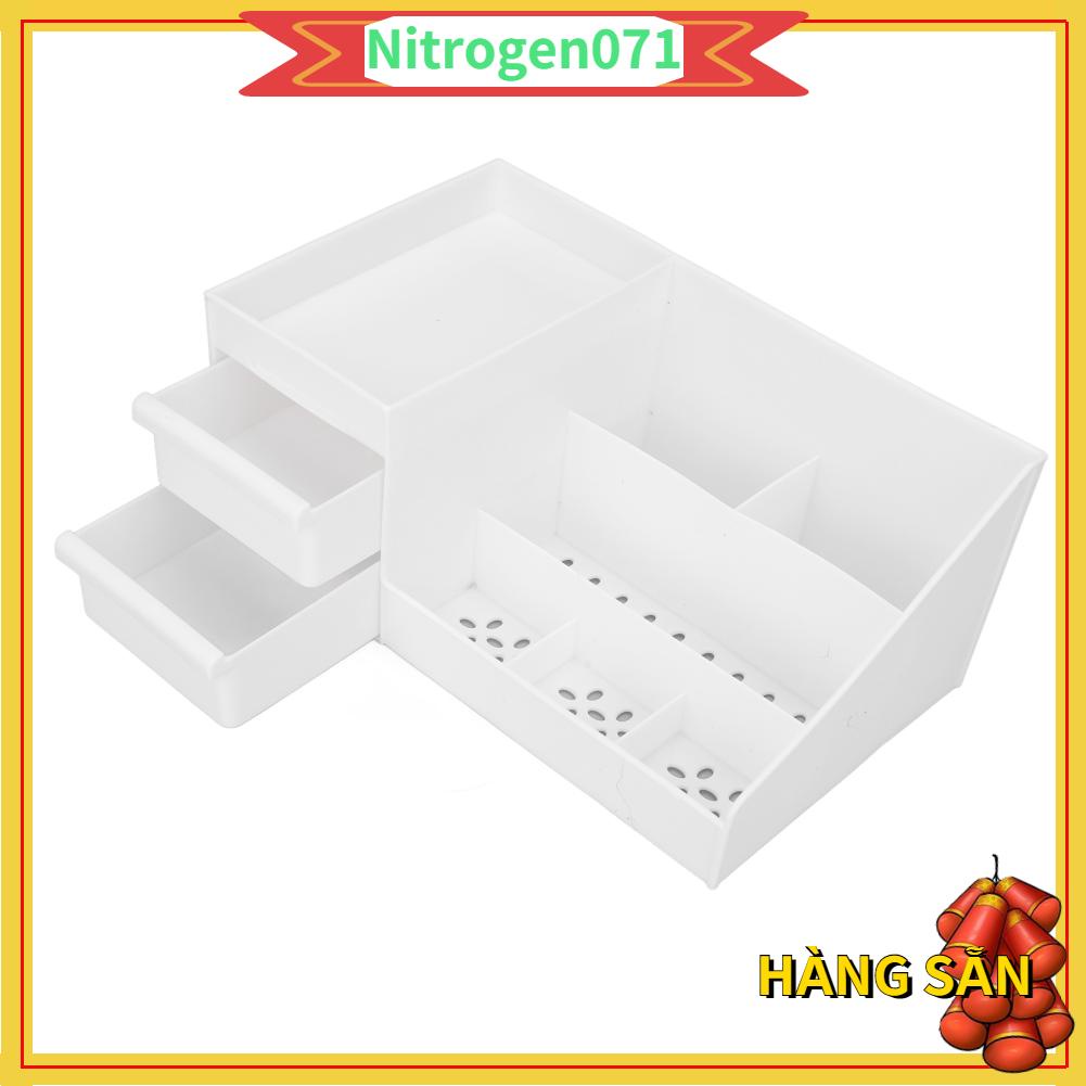 Nitrogen071 Hộp lưu trữ mỹ phẩm để bàn Dung tích lớn Thiết kế ngăn chứa nhỏ màu trắng có kéo