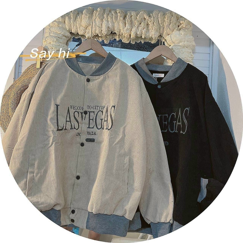 Áo Khoác Bomber Nhung Gân Nam Nữ Unisex Logo Thêu Chất 2 Lớp Dày Dặn Phong Cách Hàn Quốc (Lasvegass))