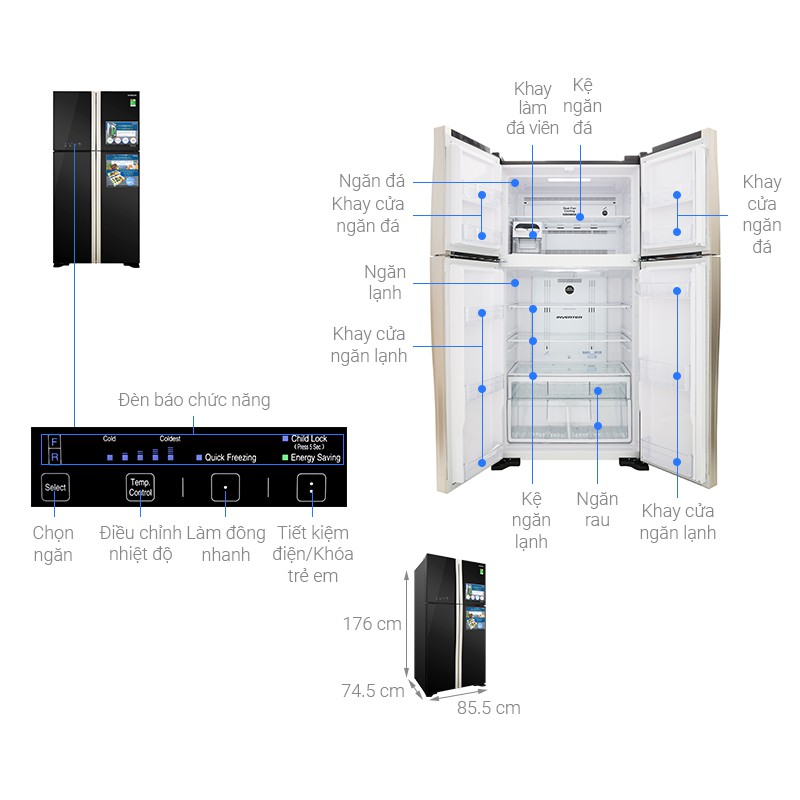[ VẬN CHUYỂN MIỄN PHÍ KHU VỰC HÀ NỘI ] Tủ lạnh Hitachi 4 cánh màu đen R-FW650PGV8(GBK)