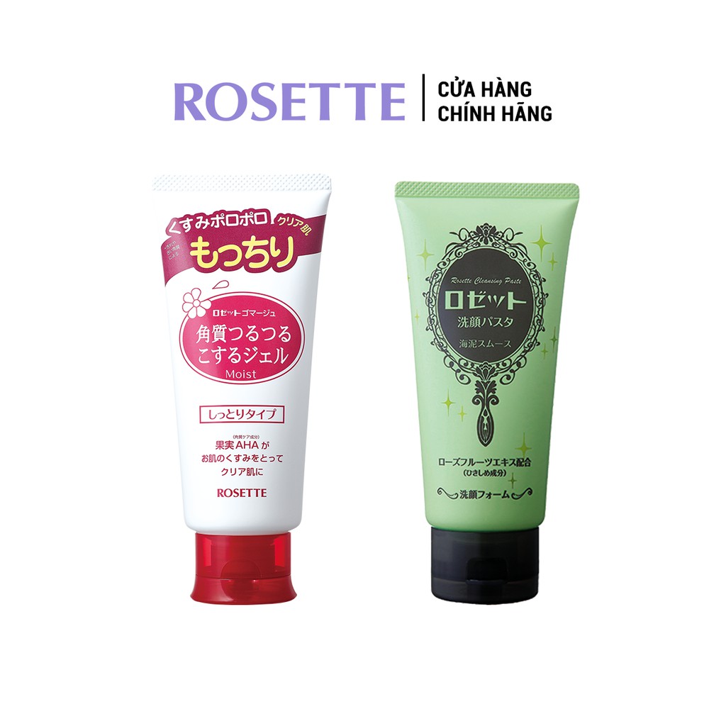 Combo Tẩy Tế Bào Chết Dành Cho Da Khô Rosette Gommage Moist 120g Và Sữa Rửa Mặt Thu Nhỏ Lỗ Chân Lông 120g