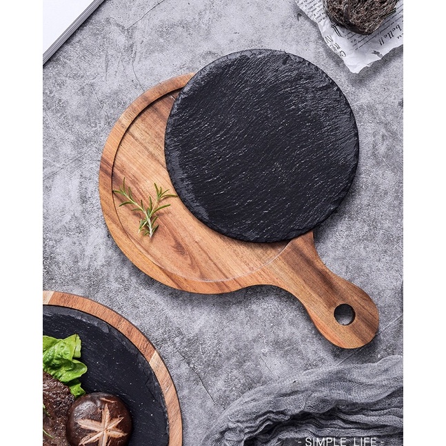 Set gỗ đá tự nhiên chuyên dụng cho đồ âu - cake - pizza- steak