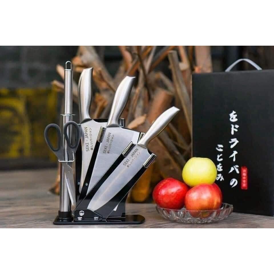 Bộ dao Nhật inox 6 món cao cấp kèm khay đựng rất đẹp và sắc