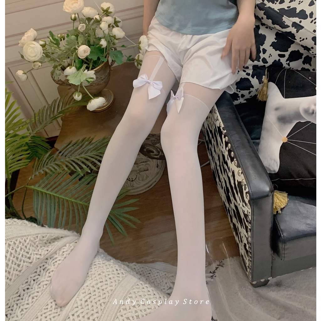 Quần tất giả đùi sọc đính nơ