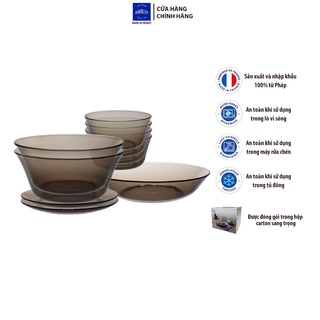 Bộ tô chén dĩa 9 món D7009LC Duralex - Lys Nâu Khói Creole Thủy tinh cường lực cao cấp Pháp [Chính Hãng]