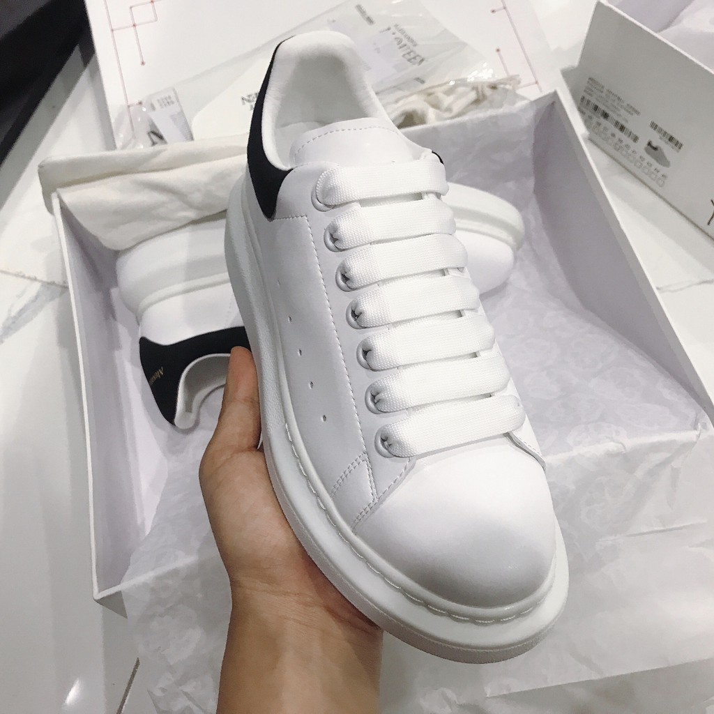 Giày thể thao MCQueen nam nữ màu trắng gót đen, Giày sneaker trắng