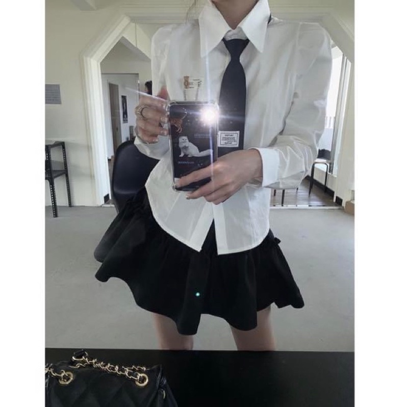 Áo  sơ mi trắng nữ sinh oversize tay dài chuẩn form - Order taobao quảng châu