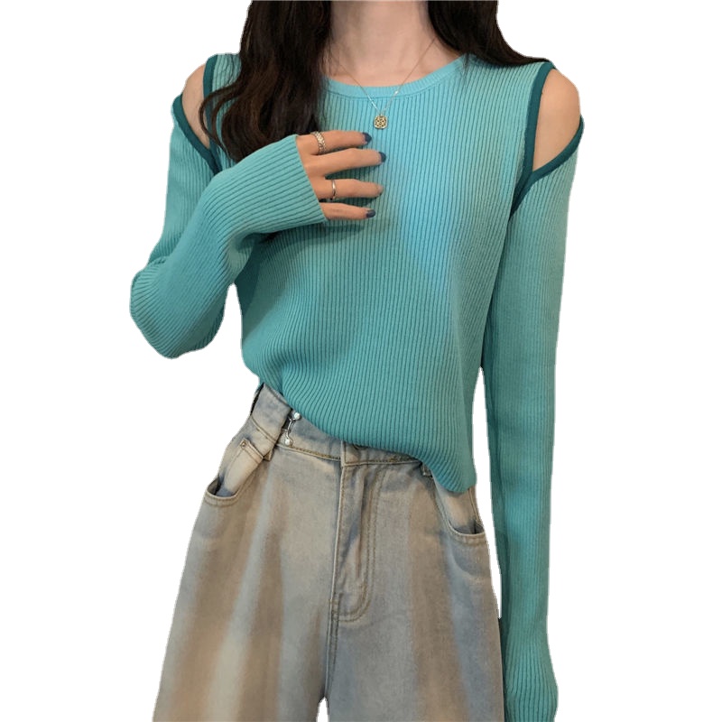 Áo sweater nữ Perty hở vai phối màu thời trang mới Hàn Quốc