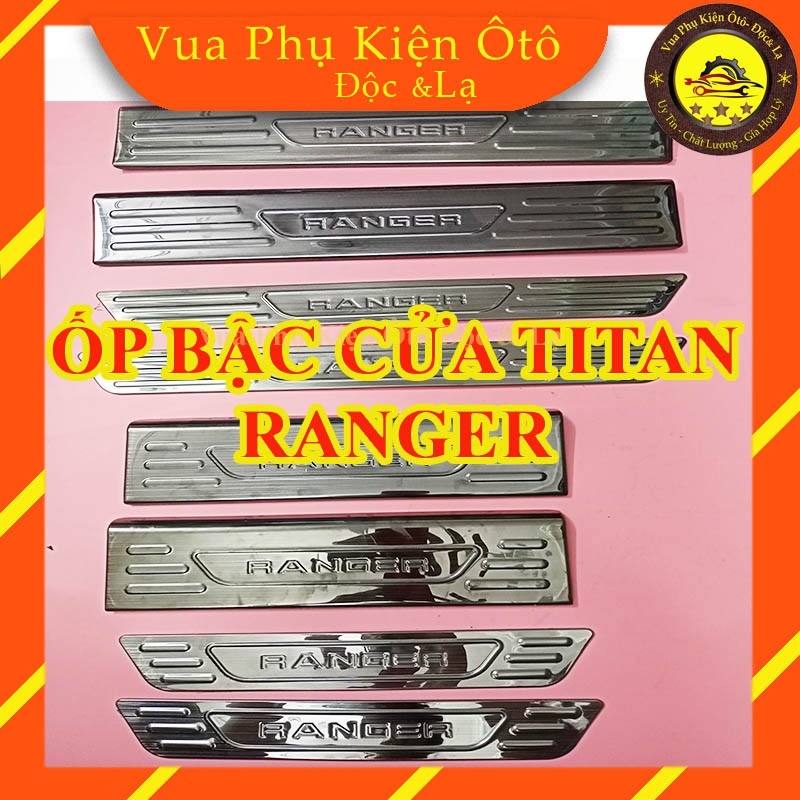 (TẶNG THÊM 2 cuộn băng keo 3M) Ốp bậc titan cao cấp Ranger -Bộ 8 miếng trong ngoài
