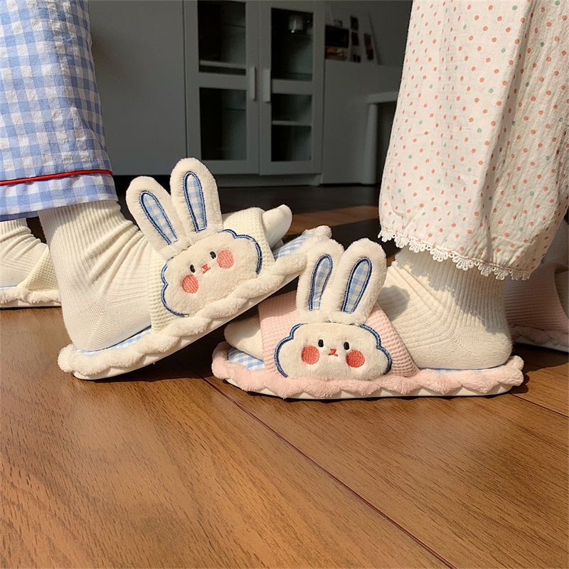 Oeteo Dép Đi Trong Nhà Bằng Vải cotton Lanh Mềm Mại Hình Chú Thỏ Xinh Xắn Cho Nữ