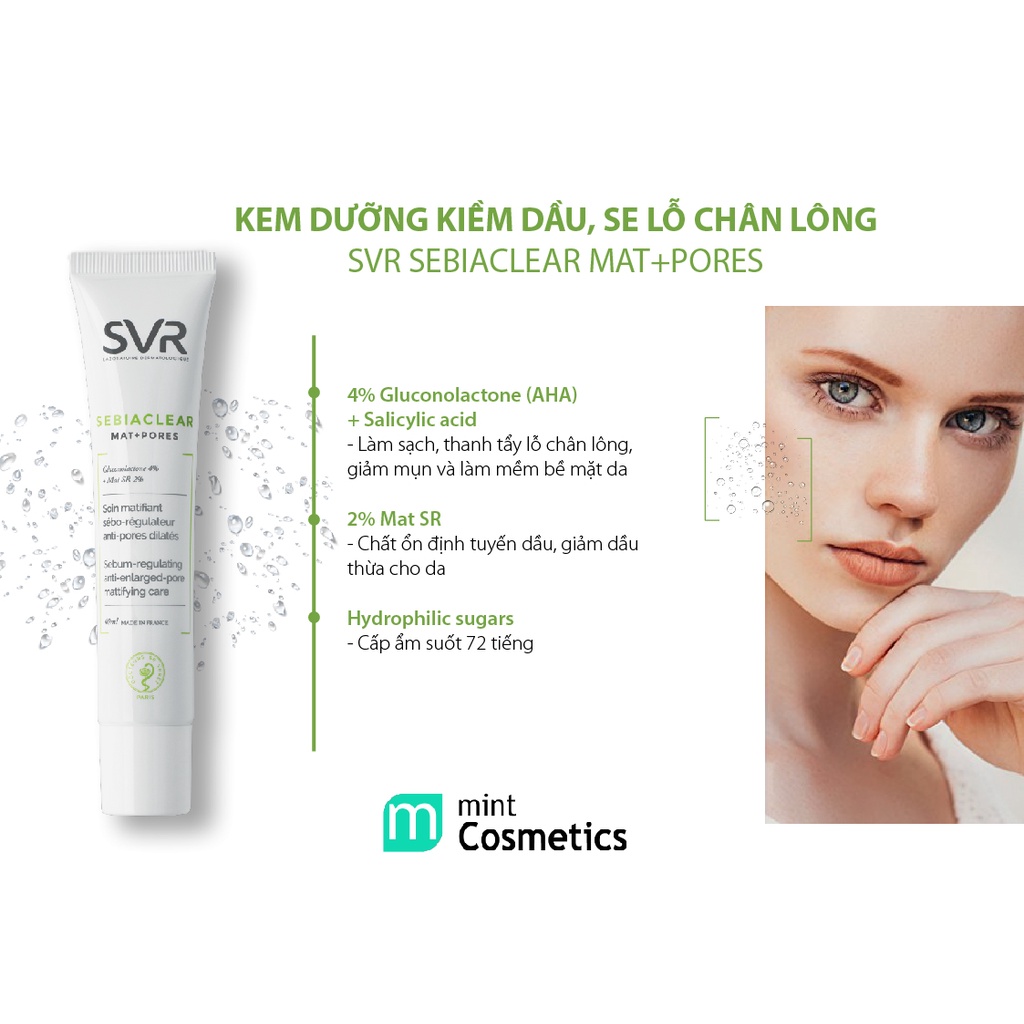 Kem Dưỡng Giúp Giảm Mụn Kiềm Dầu Cho Da SVR Sebiaclear Mat+Pores 40ml