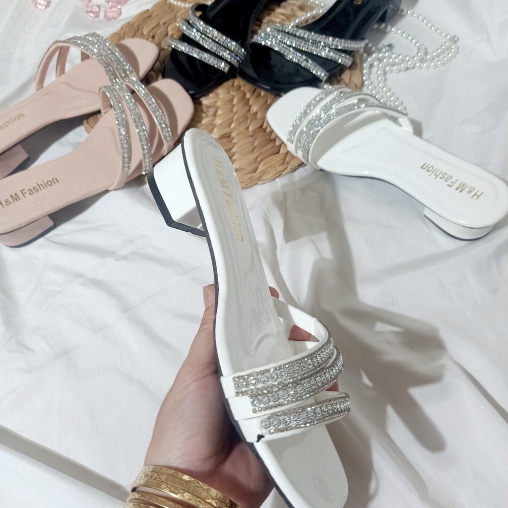 Giày sandal nữ 3cm 3 quai đính đá lấp lánh đi chơi,đi học, đi làm sang chảnh hình chụp thật_tb đá 3p