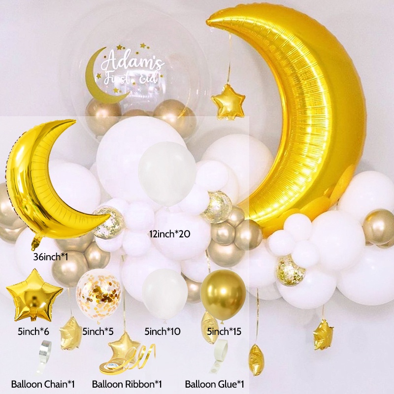 Set 60 Bong Bóng Hình Ngôi Sao/Mặt Trăng/Ngôi Sao Trang Trí Tiệc/Lễ Hội EID Mubarak Cho Trẻ DIY