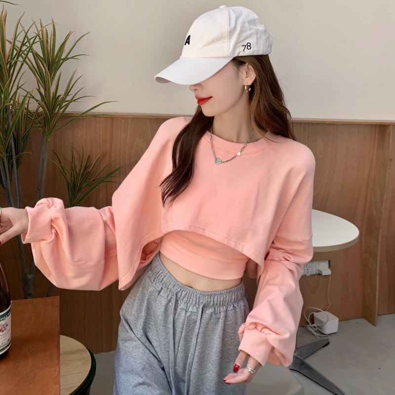 SUXI Set áo sweater cổ tròn và áo hai dây phong cách Hàn Quốc thời trang cho nữ