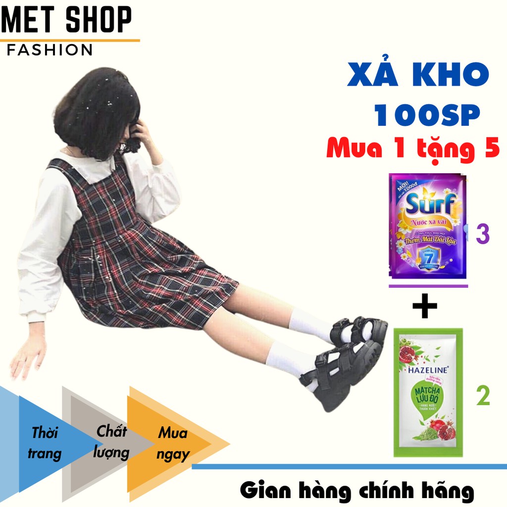 (QUÀ TẶNG NƯỚC XẢ VẢI)Sét yếm váy caro bản lớn Basic dáng xòe thời trang Ulzzang. Yếm babydoll KÈM AO trắng Vintage