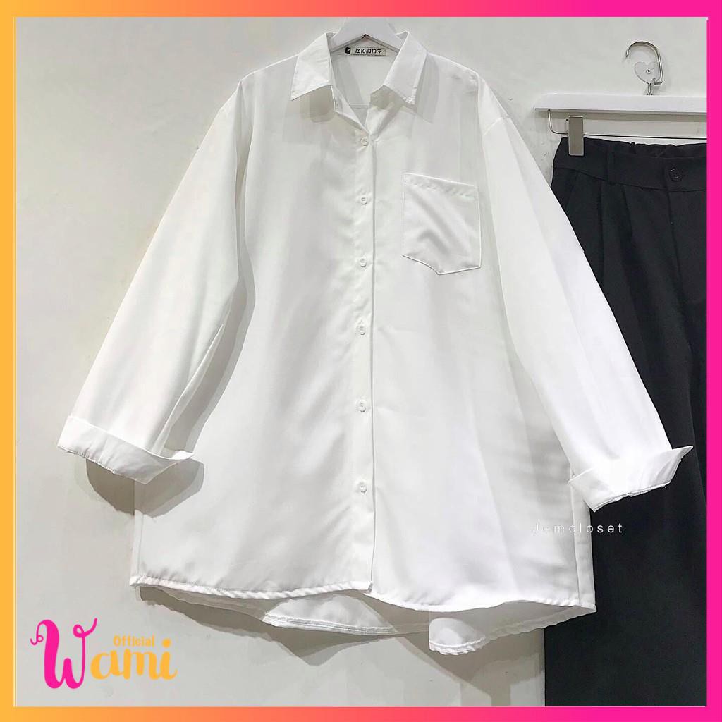 Áo sơ mi trắng form rộng Unisex, thiết kế Basic có túi - Wami.official 1680