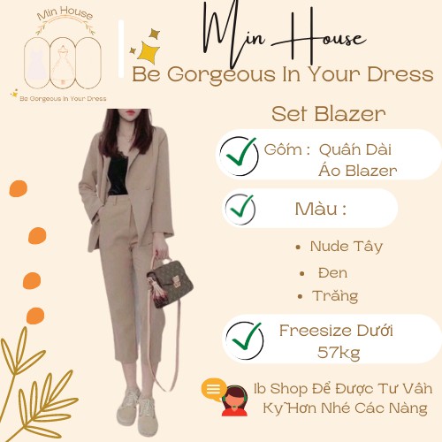 Set áo blazer,quần tây dài siêu sang_FREESHIP_set đồ vest nữ mặc đi chơi,đi làm chuẩn xinh