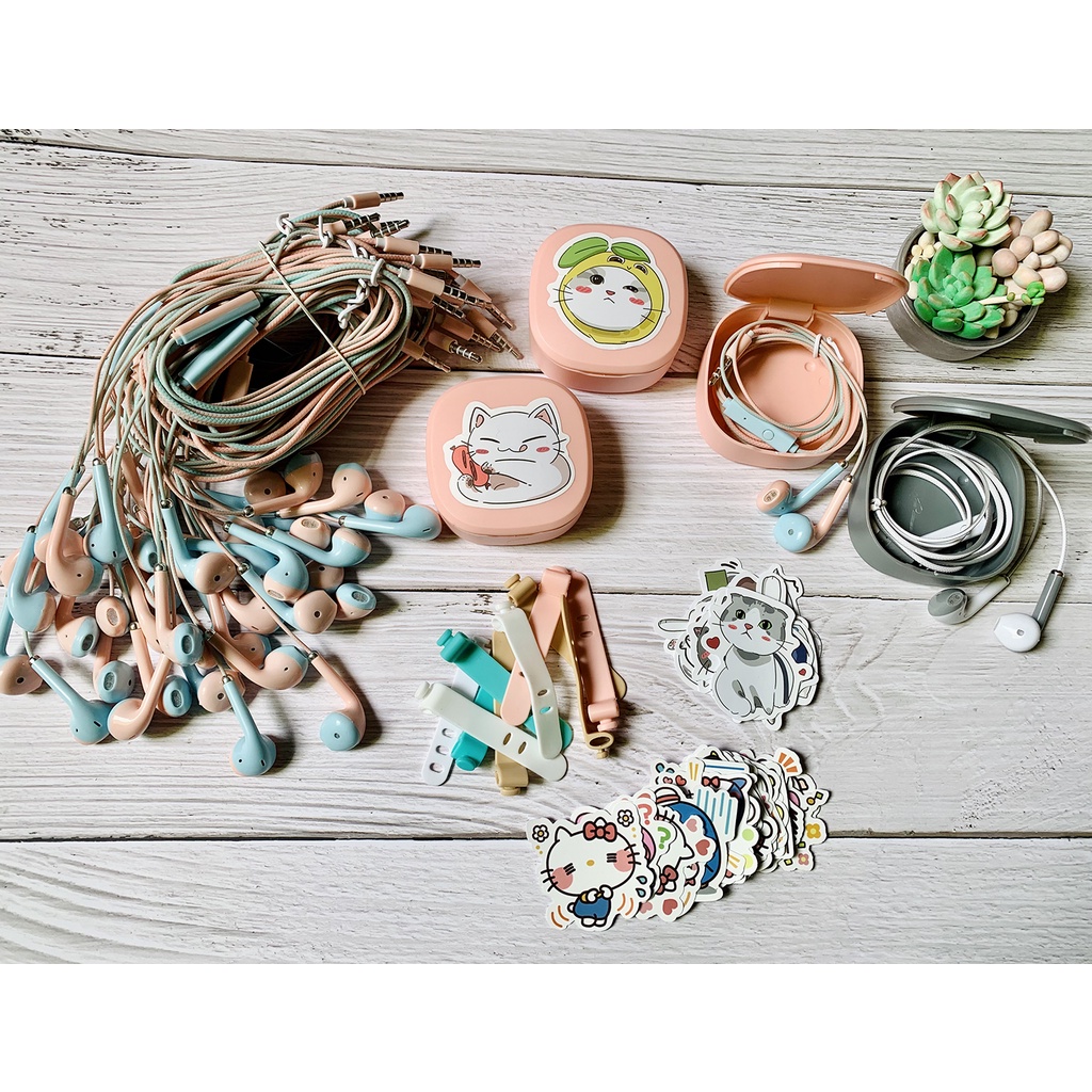 Tai nghe nhét tai có dây âm siêu trầm thiết kế màu macaron có/ không hộp đựng cho Apple OPPO Huawei Vivo Xiaomi