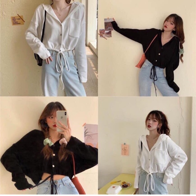 Áo nỉ mũ crotop rút dây