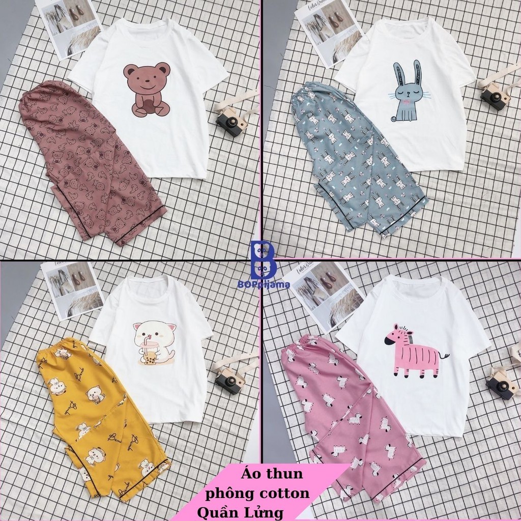 Đồ Bộ Mặc Nhà Áo Thun Phông Cotton, Quần Lửng kate thái HATIBO | BigBuy360 - bigbuy360.vn