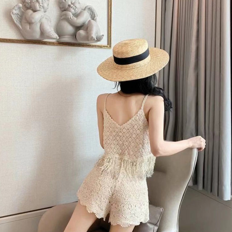 Áo Dệt Kim Hai Dây Không Tay Phối Tua Rua Họa Tiết Hoa Phong Cách Boho Quyến Rũ Dành Cho Nữ