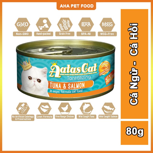 Pate Cá Hồi Cho Mèo Aatas Cat 80g Nguyên Chất Từ Cá Ngừ Mix Với 12 Vị Thơm Ngon Không Chất Bảo Quản, Ngũ Cốc, Phẩm Màu