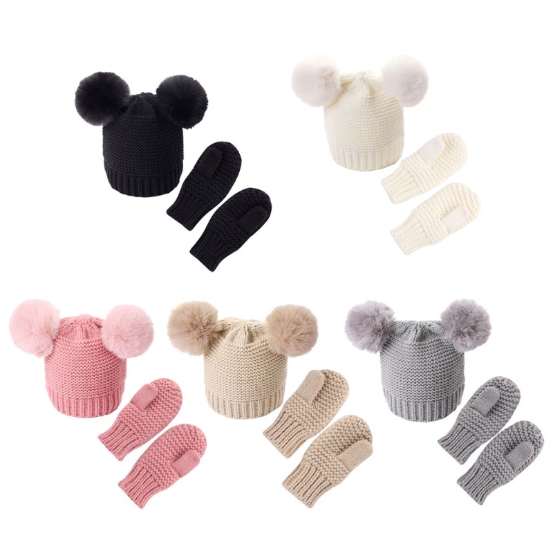 Mũ Beanie + Găng Tay Dệt Kim Thời Trang Mùa Đông Cho Bé Sơ Sinh 0-3 Tuổi