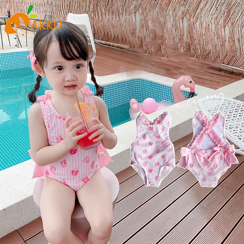 Bộ Đồ Bơi Hở Lưng Màu Hồng Dễ Thương Phong Cách Hàn Quốc Cho Bé Gái