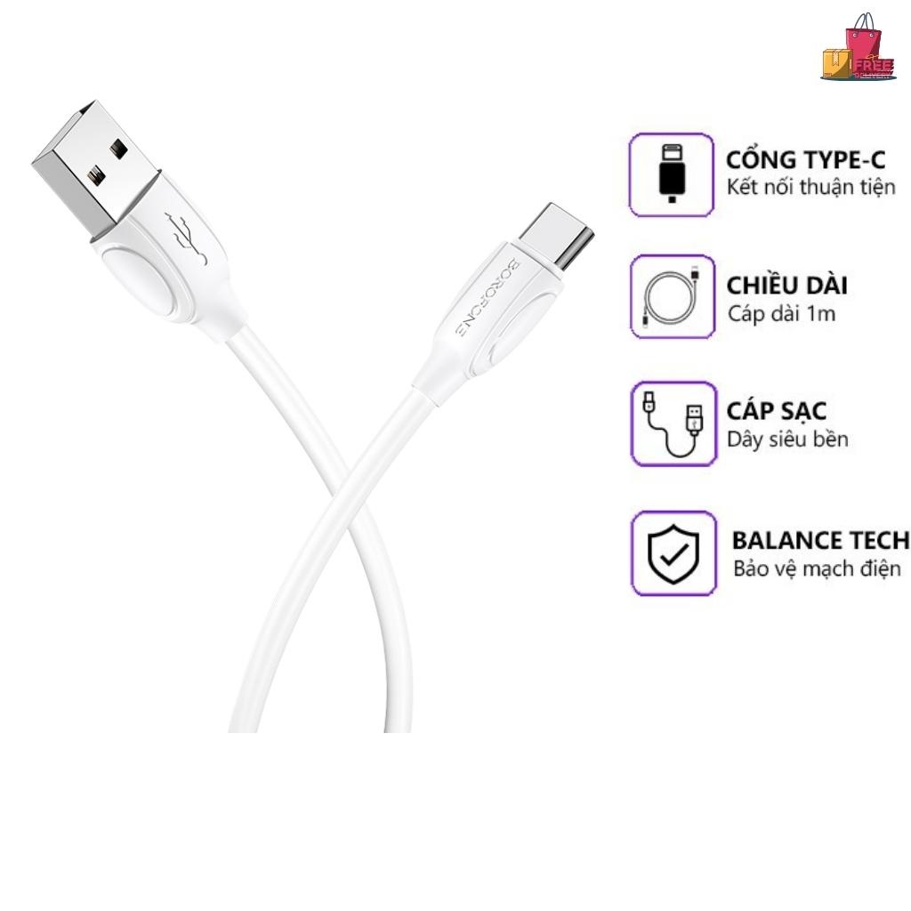Dây sạc type c, Cáp sạc type c Borofone BX51 sạc nhanh 3A cho điện thoại androi, samsung, oppo, xiaomi..
