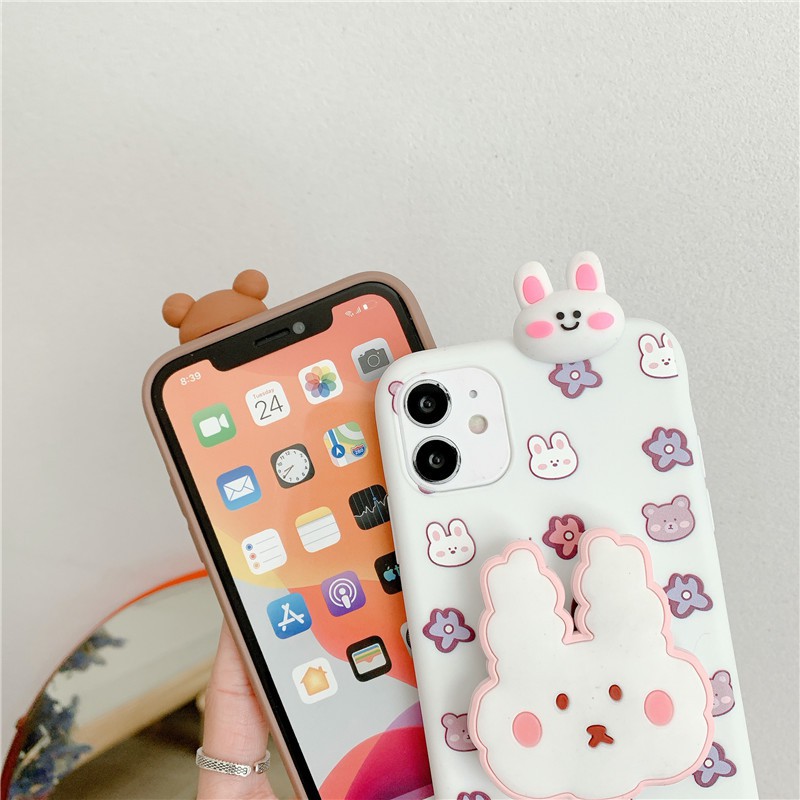 Cartoon Bear Rabbit Case Samsung Galaxy S21 S20 FE Note 20 Ultra S8 S9 S10 Note 10 Plus Papa Stand Soft TPU Phone Case