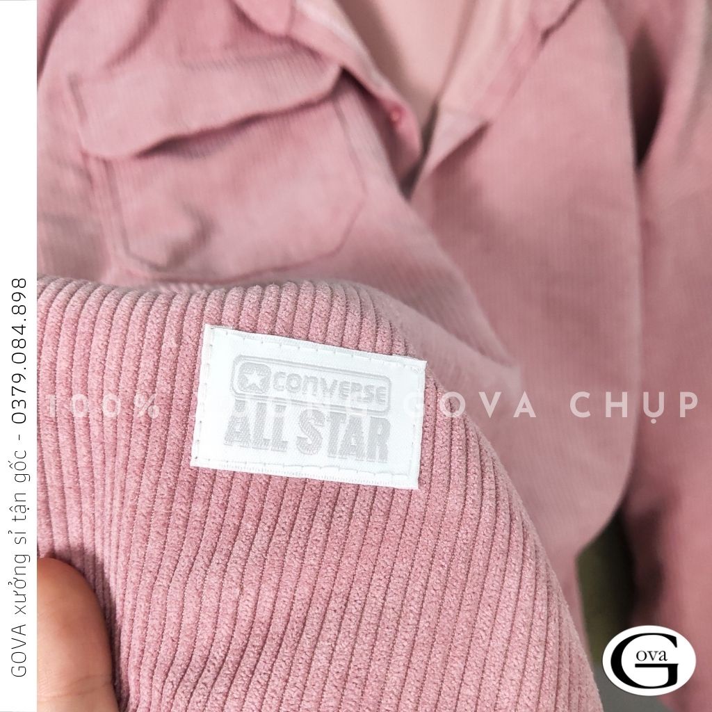 Áo Khoác Sơ Mi Nhung Tăm GẮN LOGO Nam Nữ Kiểu Basic Dài Tay, Áo Oversize Nhiều Màu GOVA