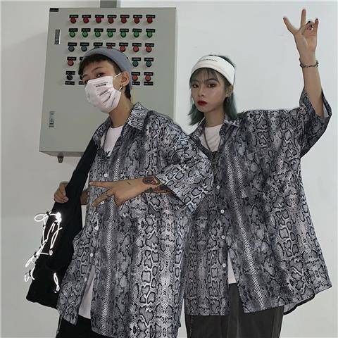 Áo Sơ Mi Tay Dài Họa Tiết Da Rắn Cá Tính Phong Cách Retro