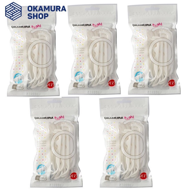 Okamura_Combo 5 bịch tăm chỉ nha khoa Nhật Bản (40 cây/ bịch)