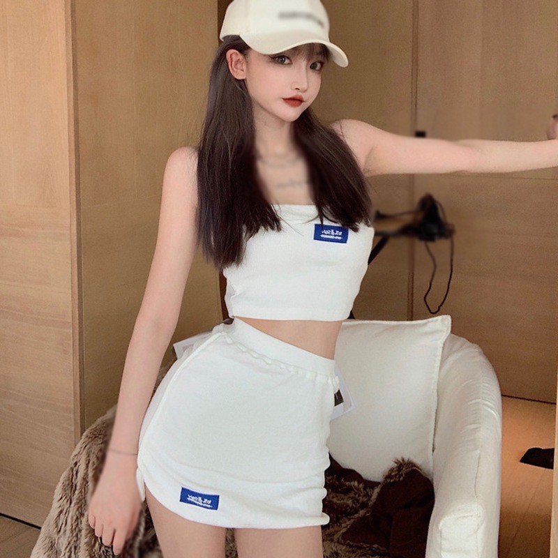 Bộ Áo Croptop Dáng Ôm + Chân Váy Thời Trang Quyến Rũ Cho Nữ