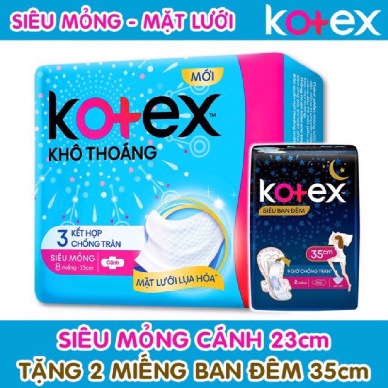 Lốc 8 Gói Băng Vệ Sinh Kotex siêu mỏng cánh tặng BVS ban đêm