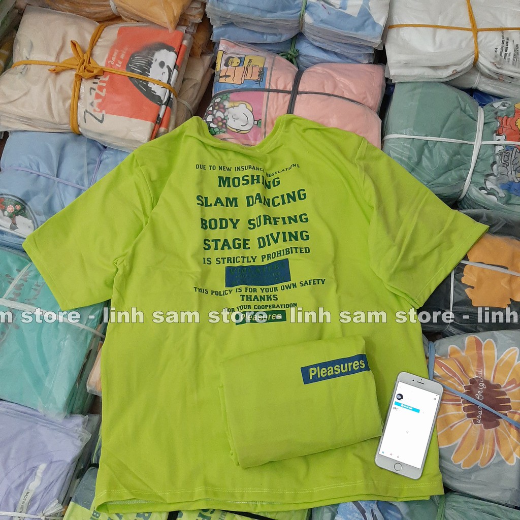 Áo phông tay lỡ freesize  nữ Unisex thun form rộng, mặc cặp, nhóm, lớp màu xanh chuối in chữ sau lưng | BigBuy360 - bigbuy360.vn