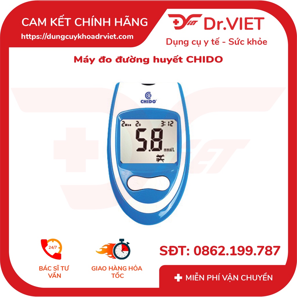 Máy đo đường huyết Chido thiết bị y tế được sử dụng để đo nồng độ đường glucose kiểm tra thông qua que thử