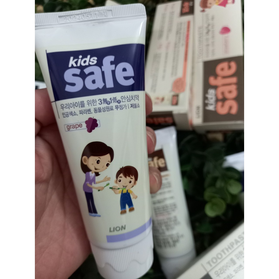 Kem Đánh Răng Trẻ Em CJ Lion KIDS SAFE Hàn Quốc 90g  vị nho ❤️HÀNG CHÍNH HÃNG❤️ Kem Đánh Răng Nuốt Được KIDS SAFE