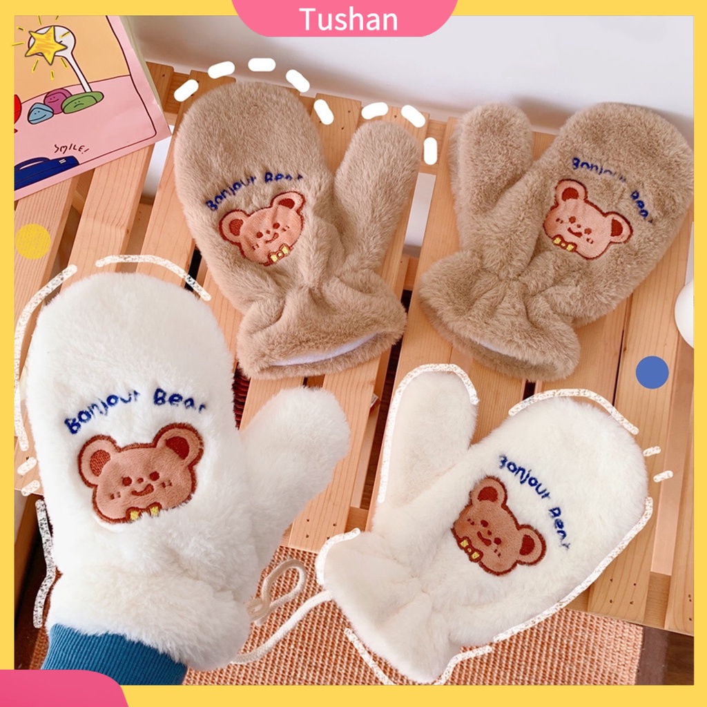 Găng tay mùa đông bằng vải bông chống lạnh có thể giặt dành cho nữ