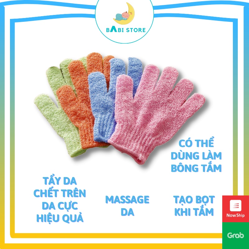 Găng tay tắm tẩy da chết BabiStore, Găng tay tẩy tế bào chết cho cơ thể bằng vải nylon - BabiStore