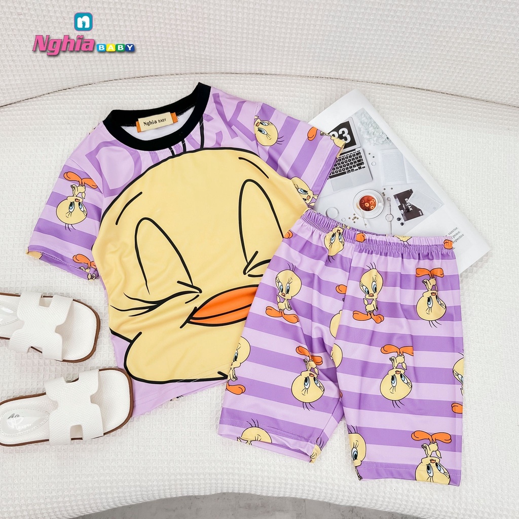 Set bộ thun lạnh quần đùi áo ngắn tay NGHĨA BABY dành cho bé gái từ 10-40kg!