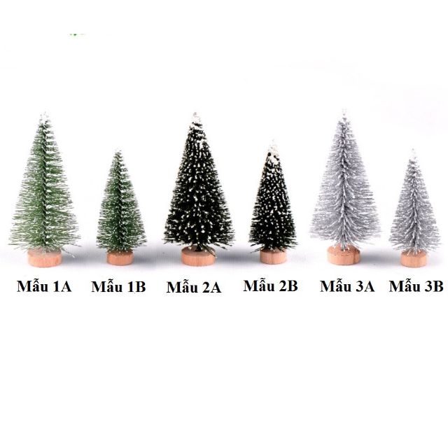 Các mẫu cây thông Noel xanh nhạt, xanh đậm, bạch kim phục vụ trang trí tiểu cảnh, nhà búp bê