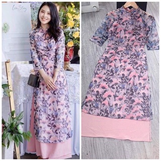 Áo dài cách tân voan hoa tím và quần(có bán rời)