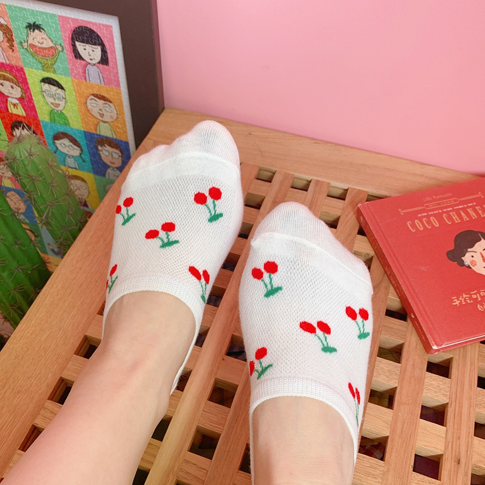 Tất Vớ Thuyền Chống Trượt, Tụt Gót Hình Hoa Quả Trái Cây Hoạt Hình Mặt Cười Cute Cartoon Socks