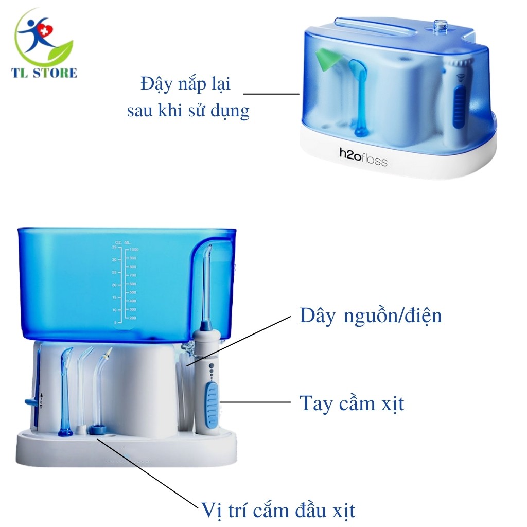 Máy tăm nước vệ sinh răng miệng hàng chính hãng h2ofloss HF7 kèm bộ 5 đầu xịt - Dòng cắm điện