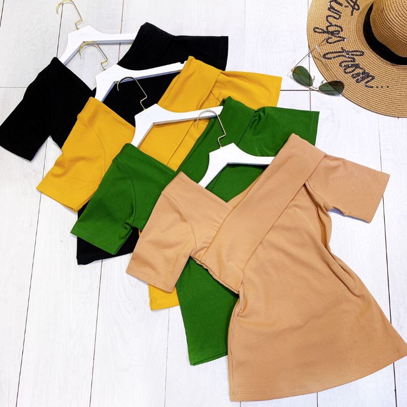 Áo Thun Nữ Kiểu Lệch Vai Tay Ngắn Chất Vải Cotton Co Giãn Phom Ôm Bc2050