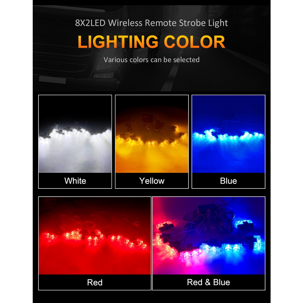 8X2 LED không dây từ xa nhấp nháy Đèn chiếu sáng cho xe tải Cảnh báo khẩn cấp Xe máy Nhấp nháy Đèn cứu hỏa bên trong 12V